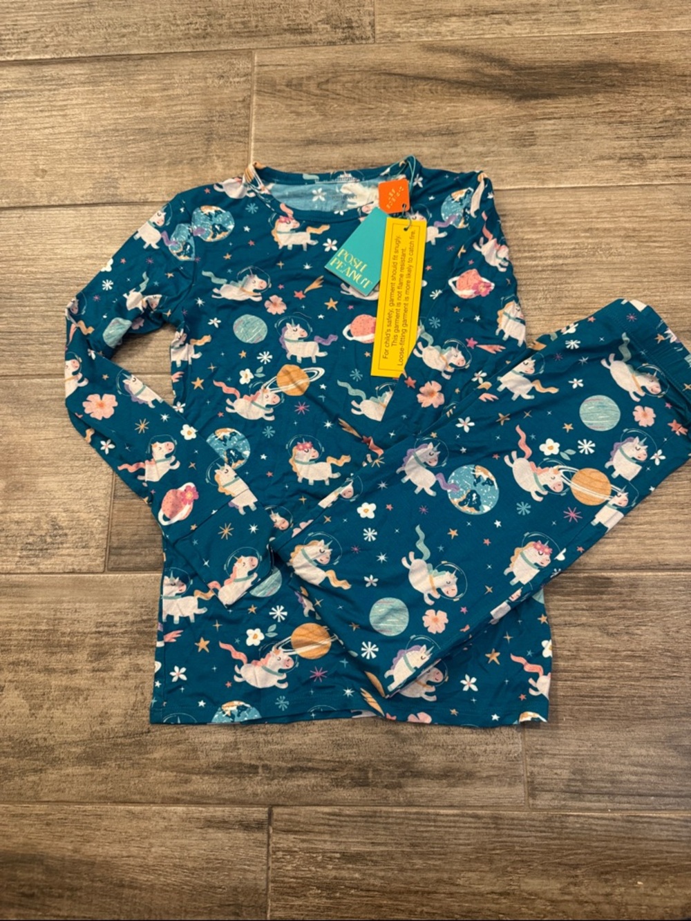 Posh Peanut Teal Unicorn Space Pajama Set with Pink & Orange Accents